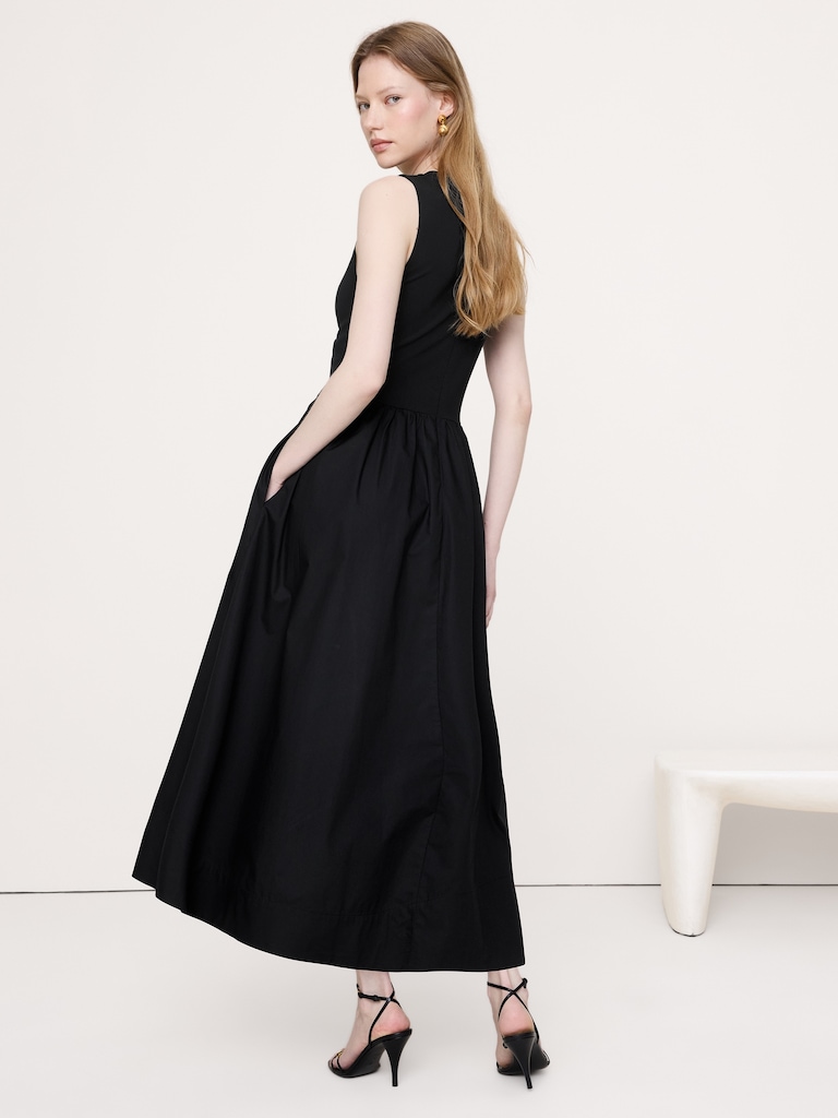 Jersey + Cotton Poplin Cut-Out Maxi Dress