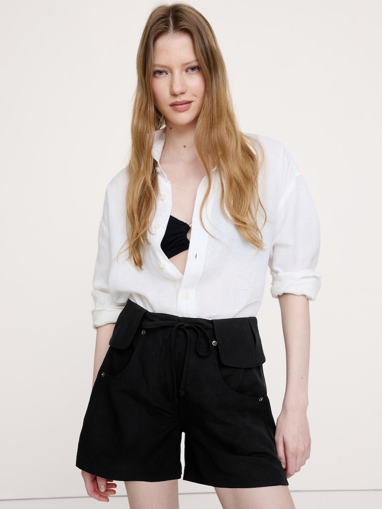 4" TENCEL™-Linen Short with Foldover Waistband