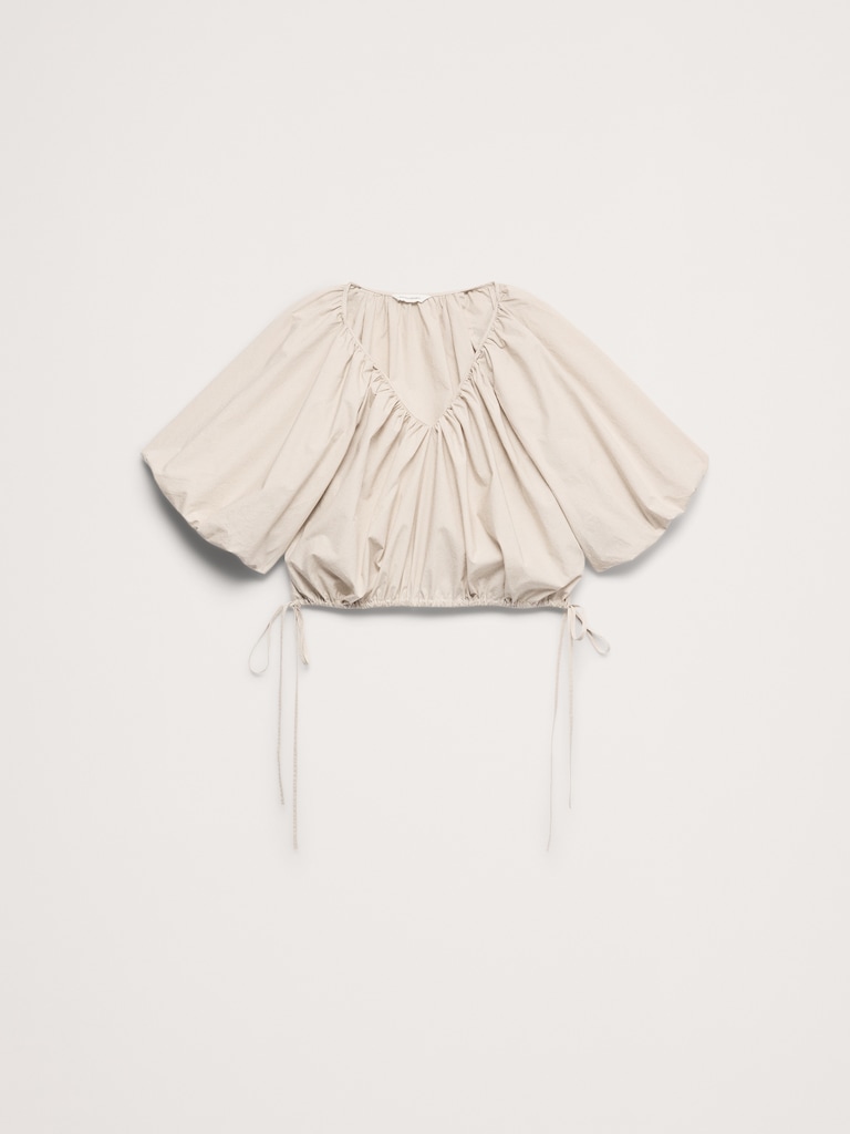 Cotton Poplin Bubble-Hem Cropped Top