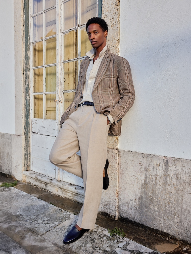 Pantalon habillé ample à plis en lin