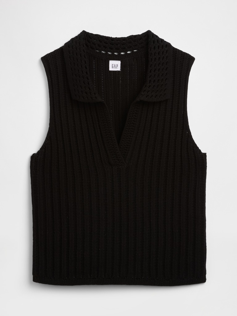 Sleeveless Crochet Collared Top