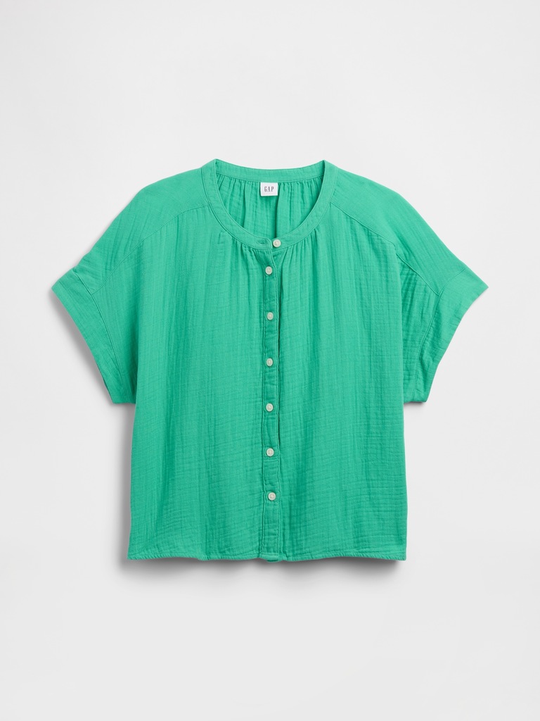 Relaxed Button-Up Gauze Top
