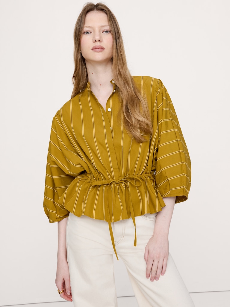 Cotton Poplin Tie-Waist Top