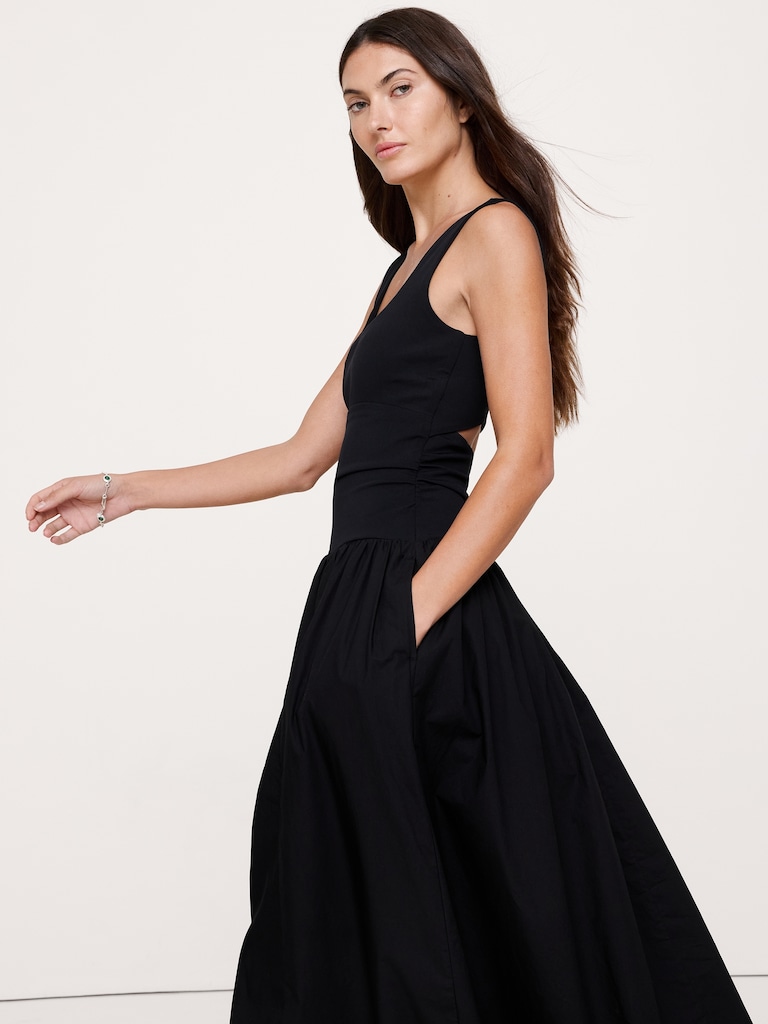 Sculpted-Stretch + Cotton Poplin Maxi Dress