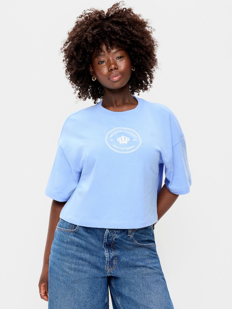 Vintage Crew-Neck Oversized Crop Graphic T-Shirt