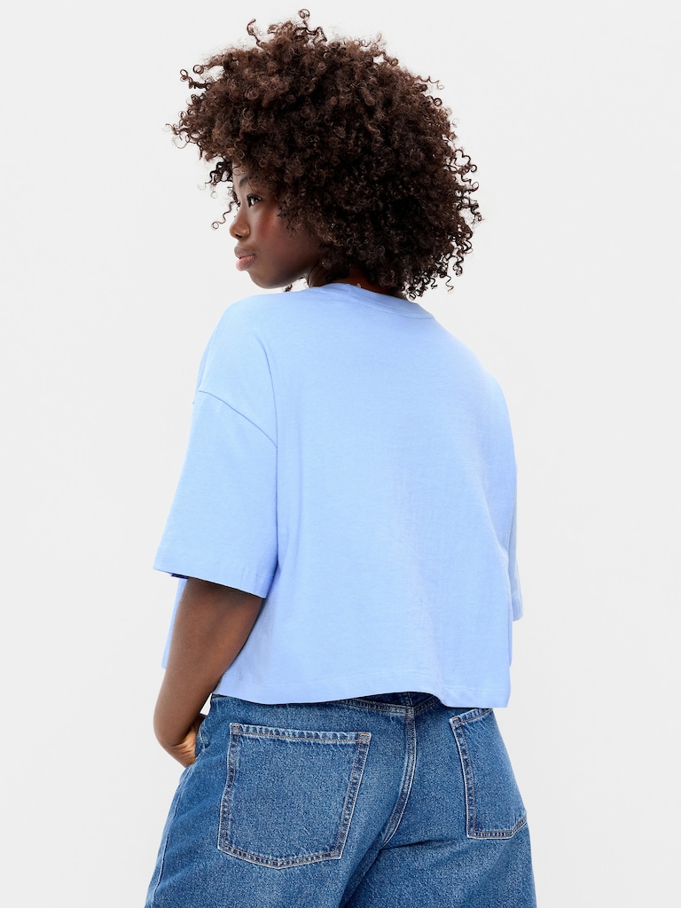 Vintage Crew-Neck Oversized Crop Graphic T-Shirt