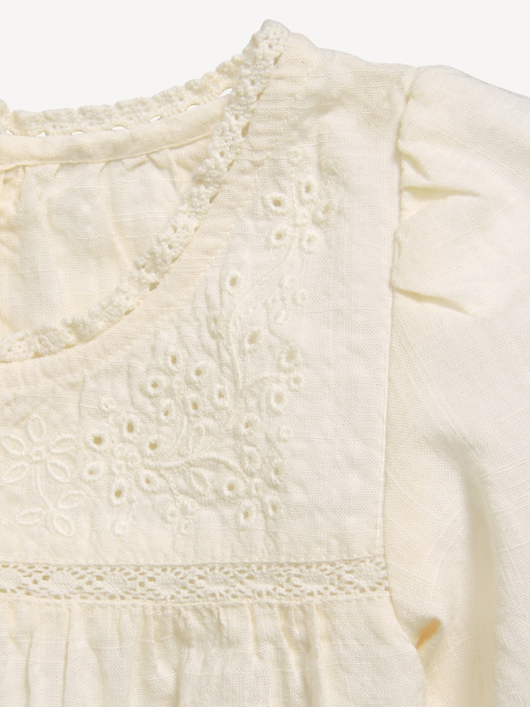 Short-Sleeve Eyelet Lace-Trim Top for Toddler Girls