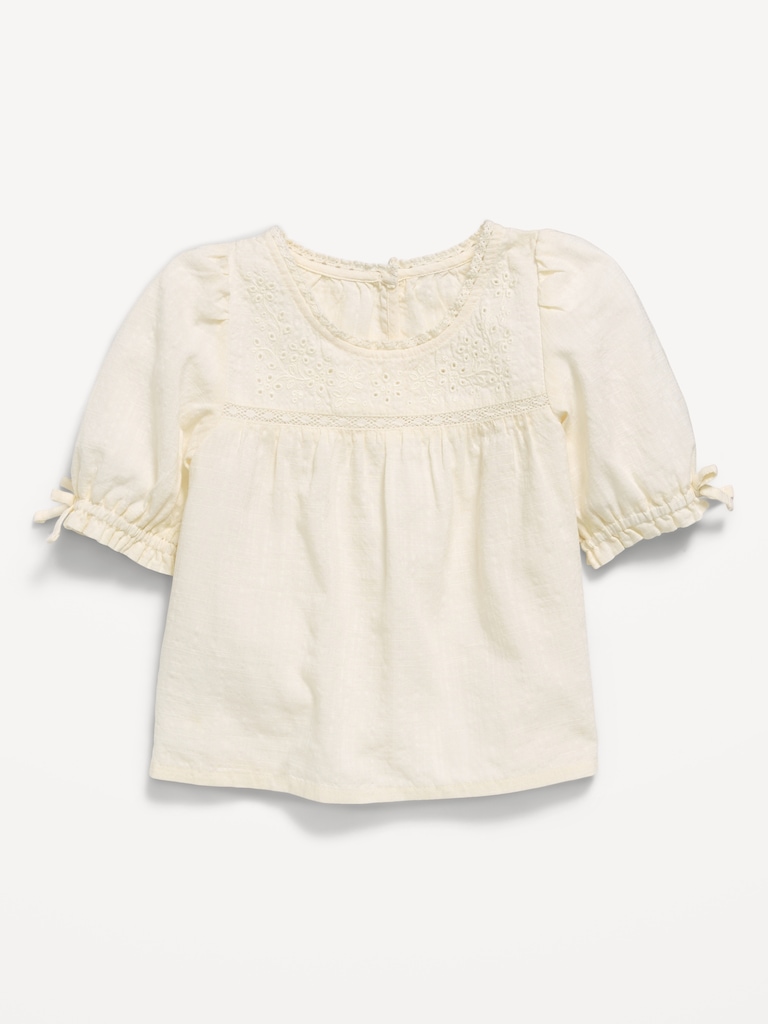 Short-Sleeve Eyelet Lace-Trim Top for Toddler Girls