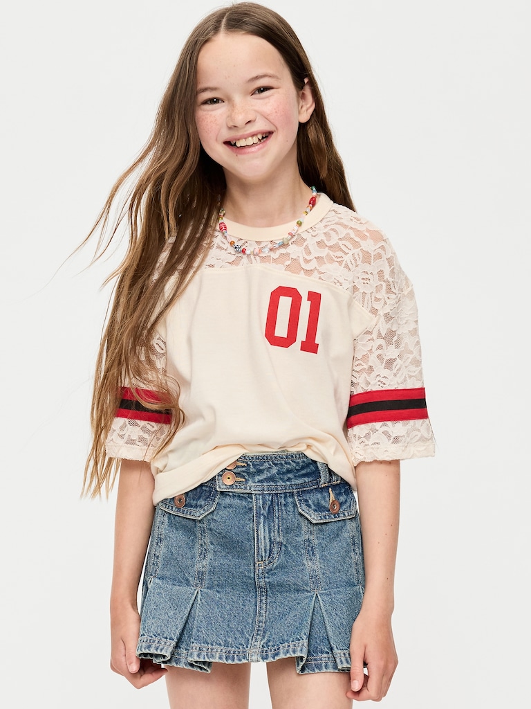 T-shirt surdimensionné de style football avec dentelle pour fille