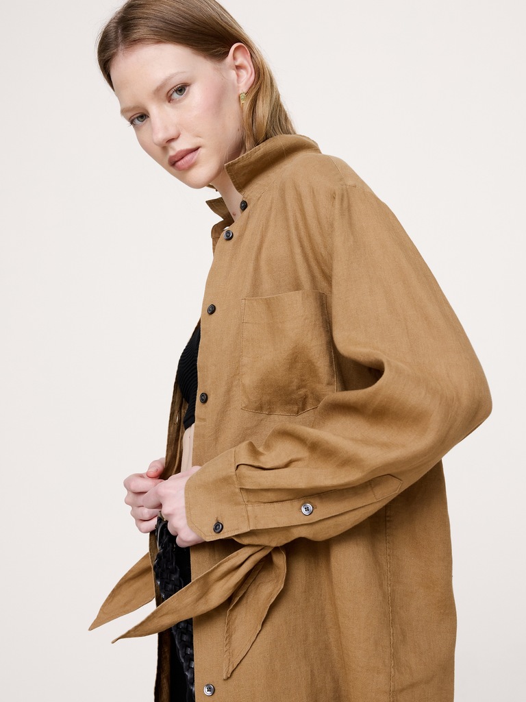 The Oversized Tie-Cuff Shirt in Linen