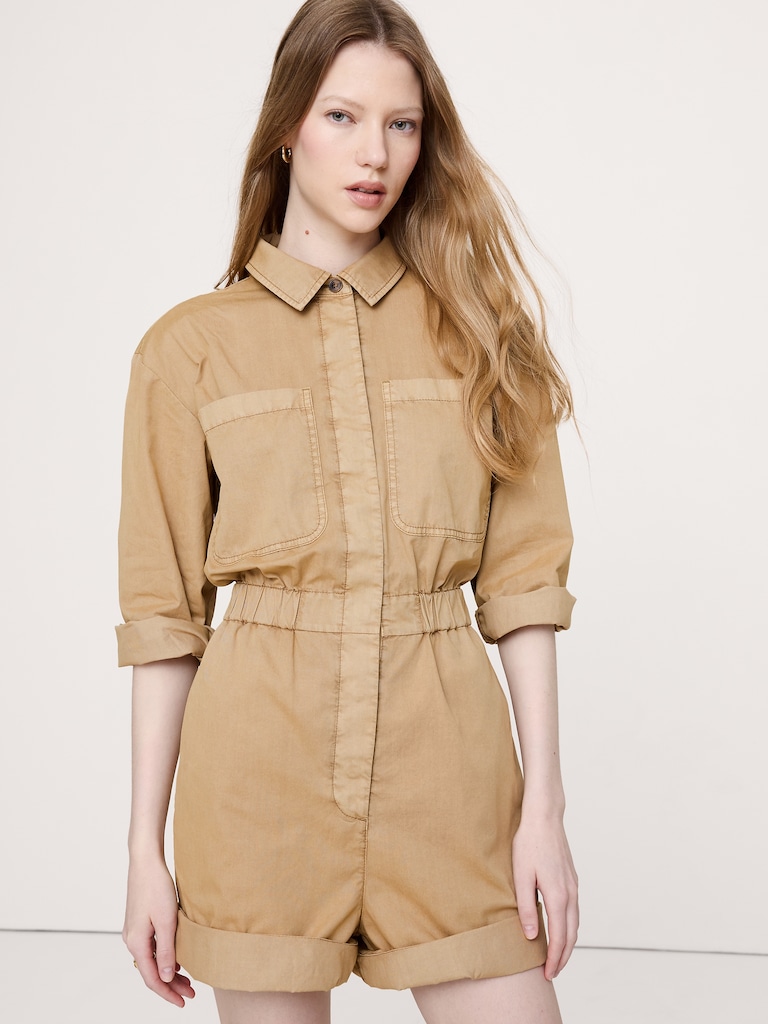 Cotton-Twill Utility Romper