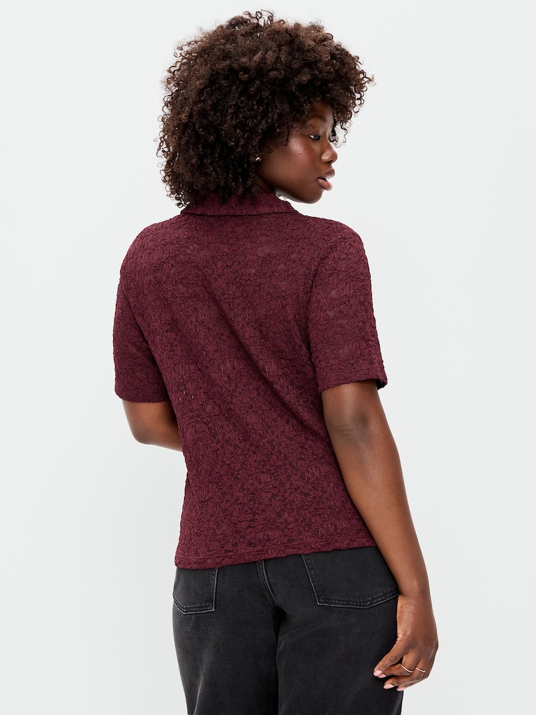 Lace Keyhole Polo Top