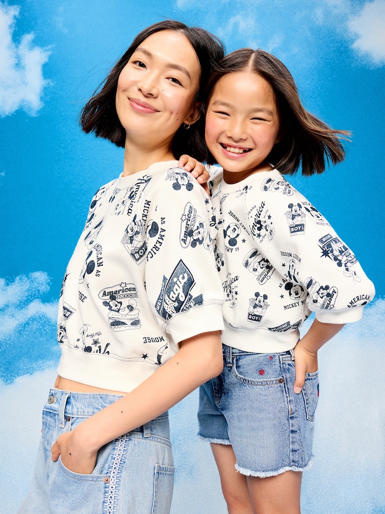 Old Navy x Disney Mickey Mouse Short-Sleeve Cropped Raglan Fleece Sweatshirt for Women