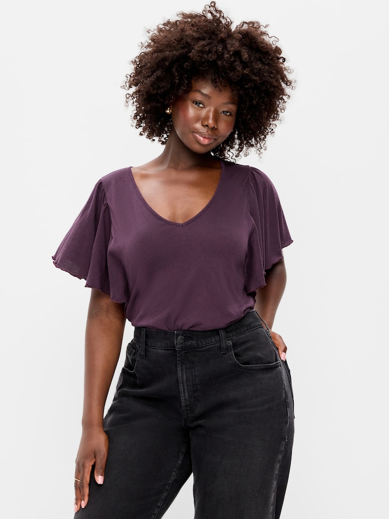 V-Neck Flutter Sleeve Top