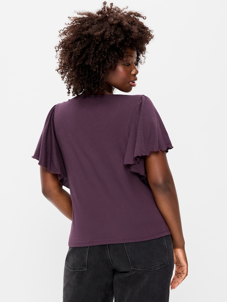 V-Neck Flutter Sleeve Top