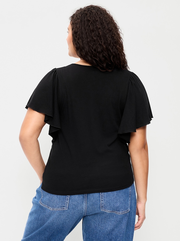 V-Neck Flutter Sleeve Top