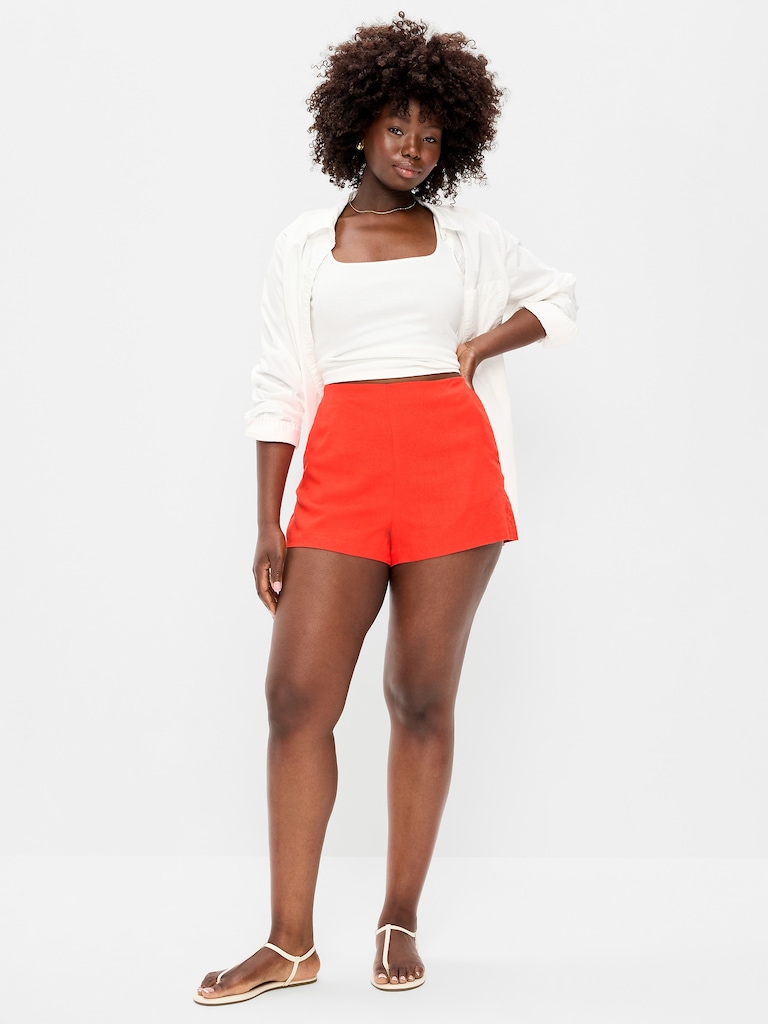High-Waisted Linen-Blend Micro Shorts