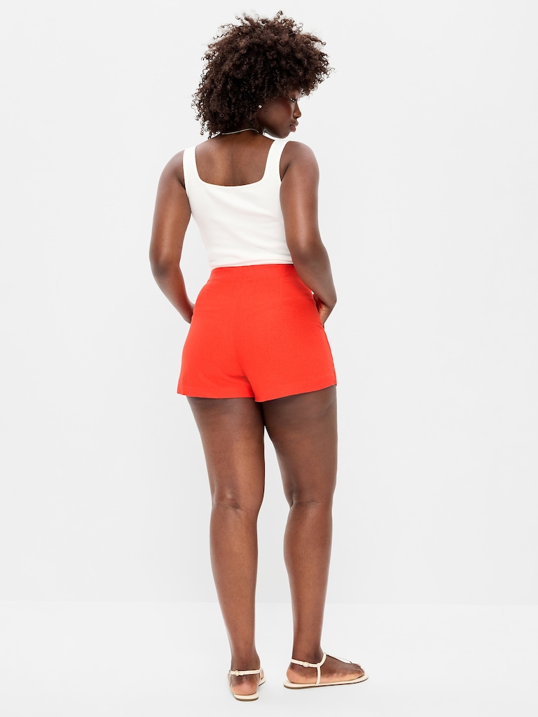 High-Waisted Linen-Blend Micro Shorts