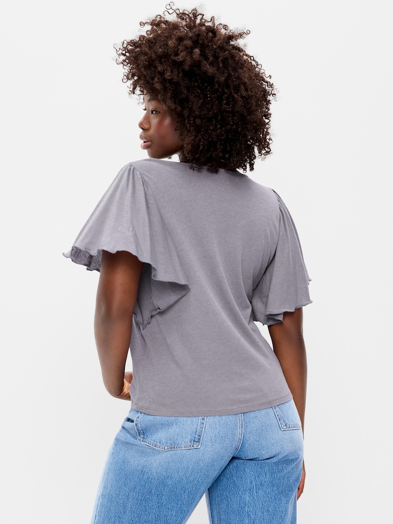 V-Neck Flutter Sleeve Top