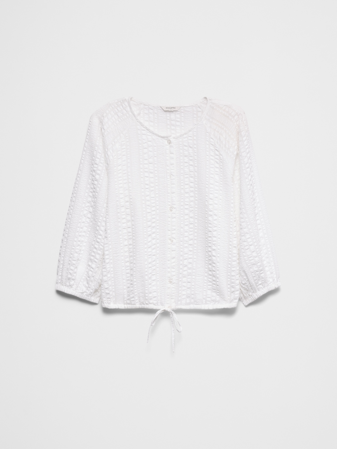 Blouson-Sleeve Buttoned Cloud Check Top