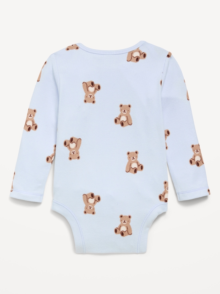 Printed Long-Sleeve Ribbed Bodysuit for Baby