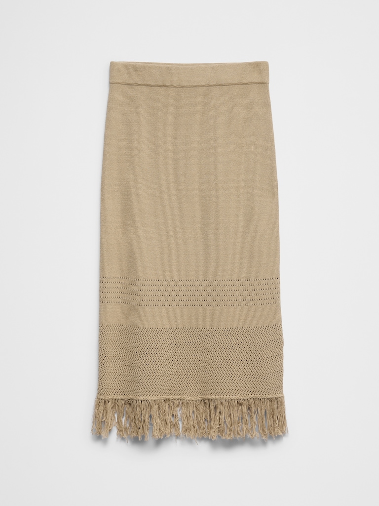 Frayed-Hem Midi Skirt