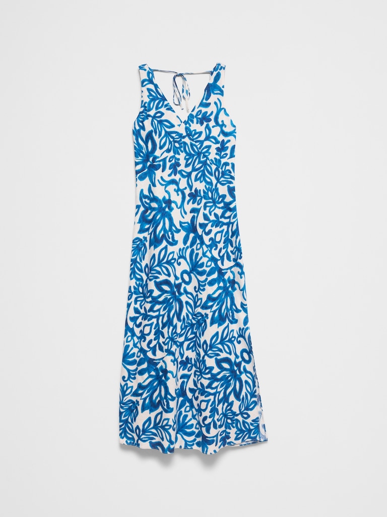 Linen-Blend Side-Slit Maxi Dress