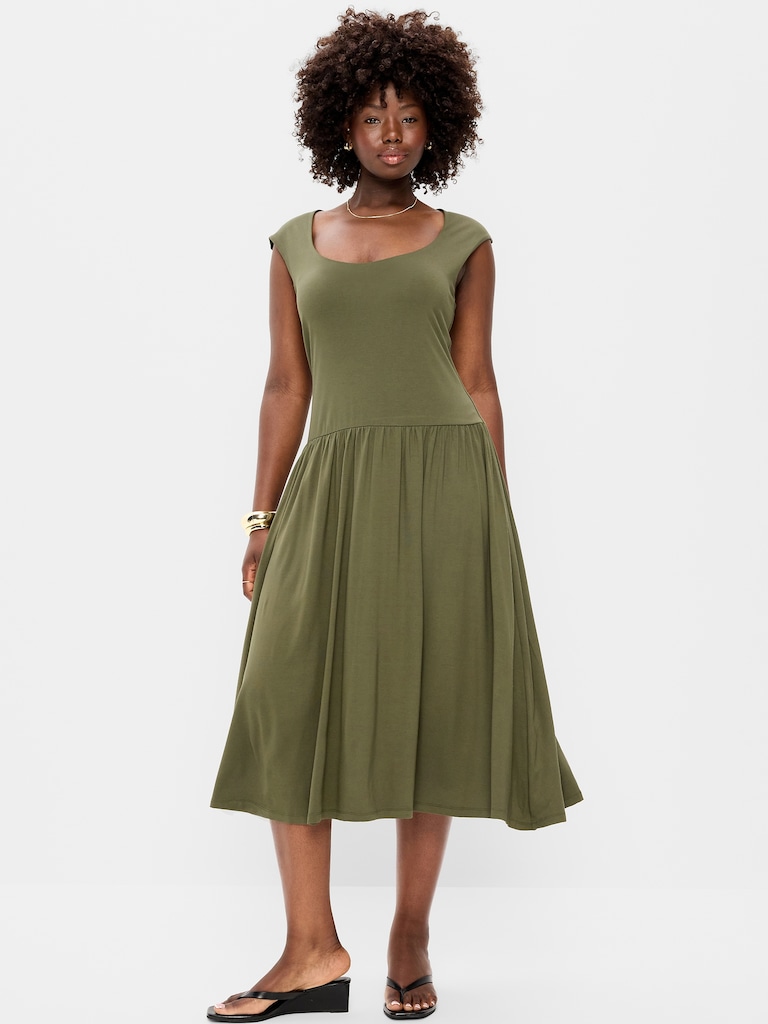 Jersey Knit Drop-Waist Midi Dress
