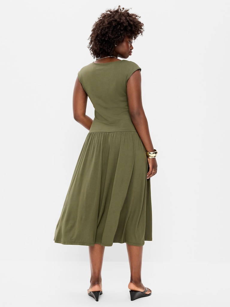 Jersey Knit Drop-Waist Midi Dress