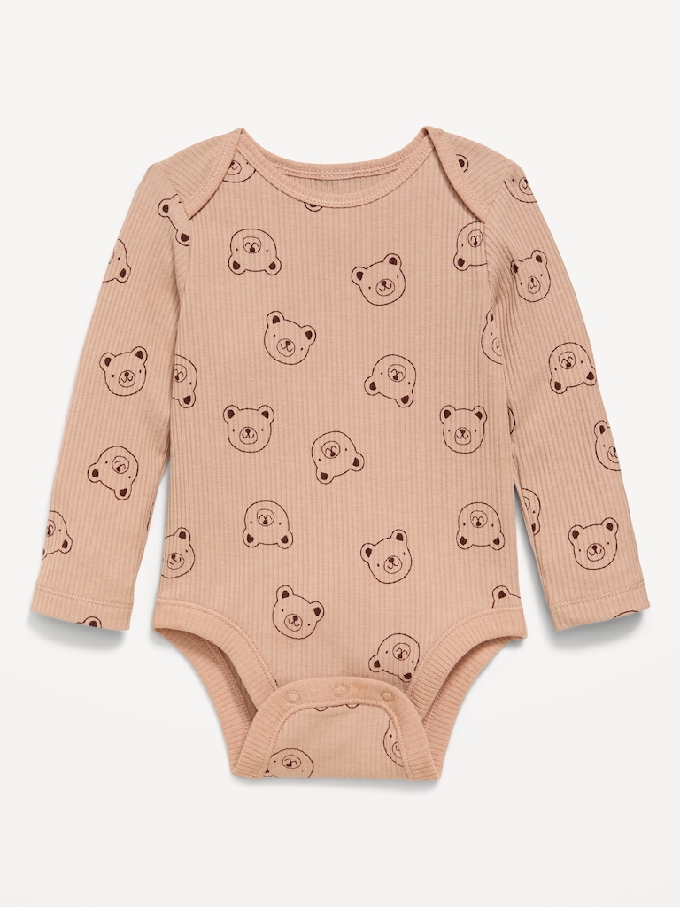 Printed Long-Sleeve Ribbed Bodysuit for Baby