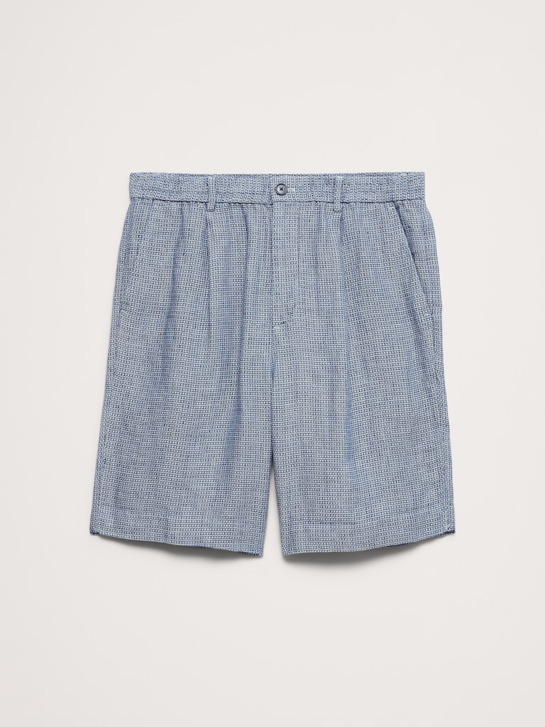 9" Pleated Linen-Cotton Pull-On Short