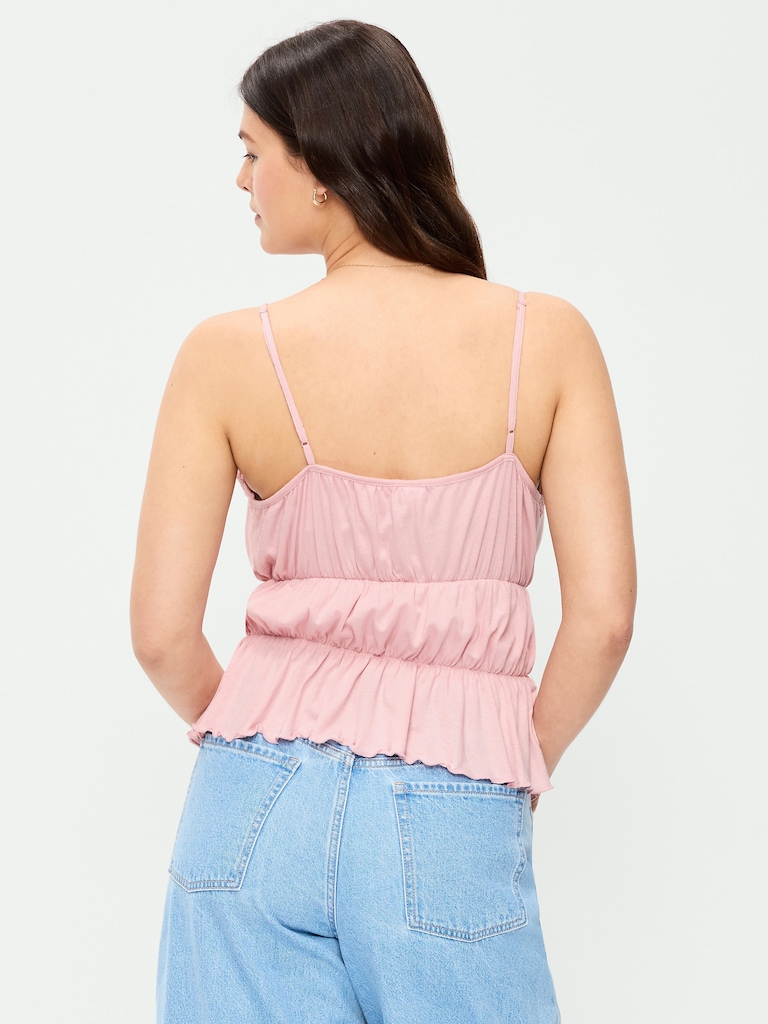 Lace-Trim Smocked-Waist Tank Top