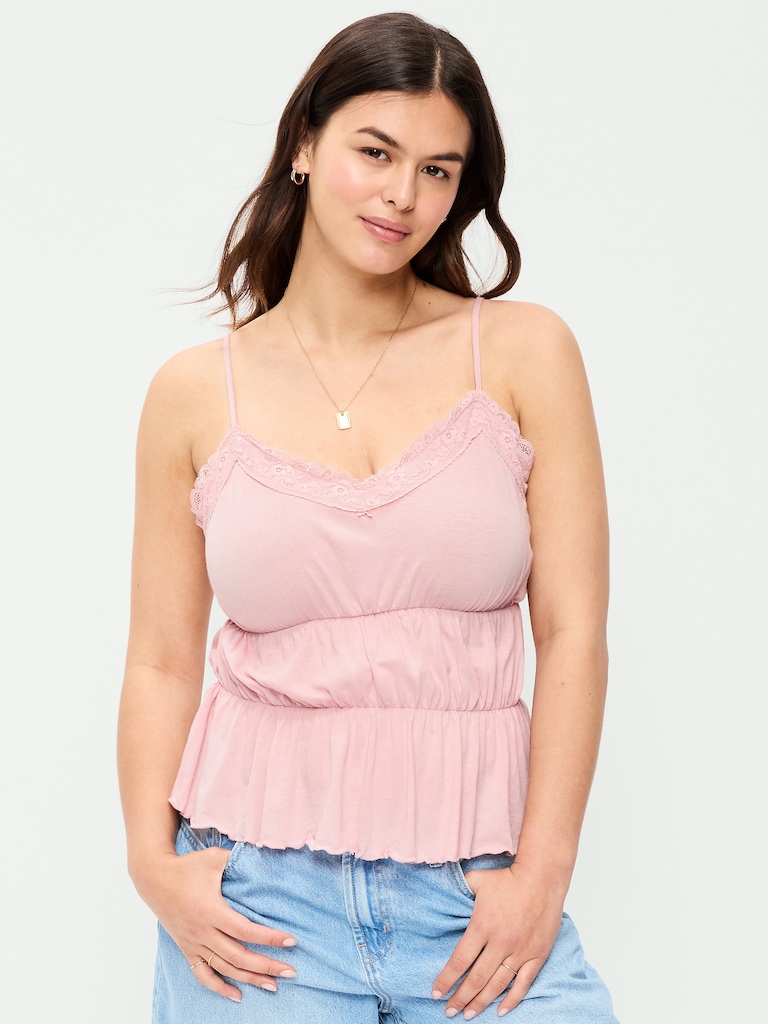 Lace-Trim Smocked-Waist Tank Top