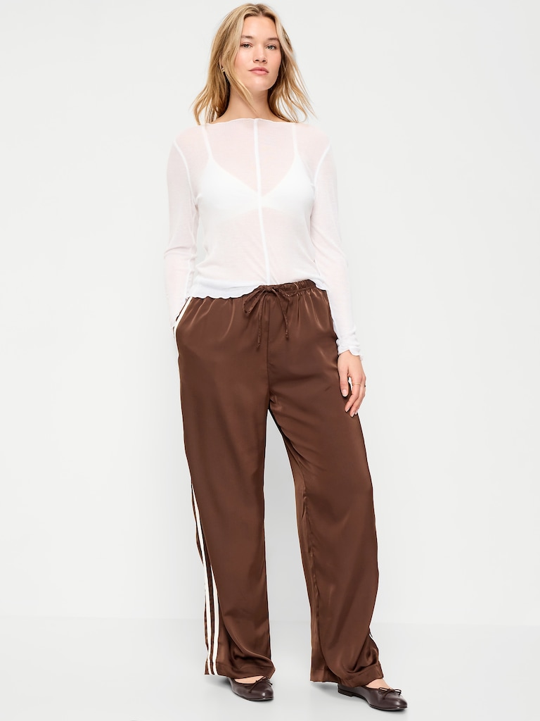 High-Waisted Satin Track Pants