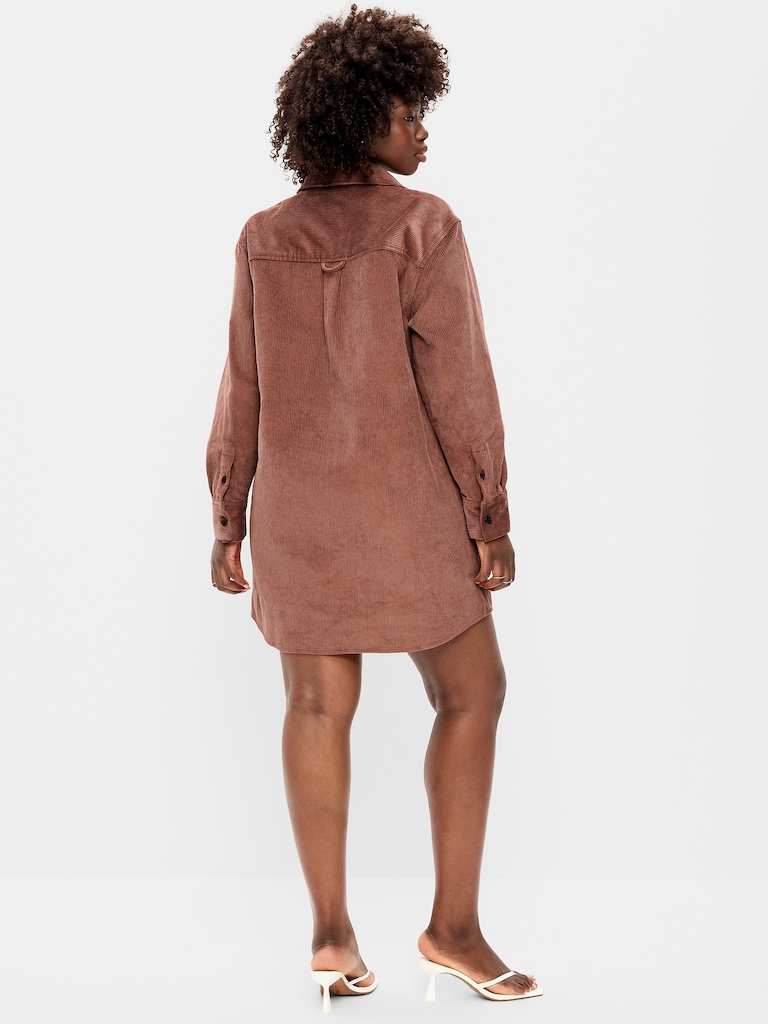 Long-Sleeve Button-Down Mini Shirt Dress
