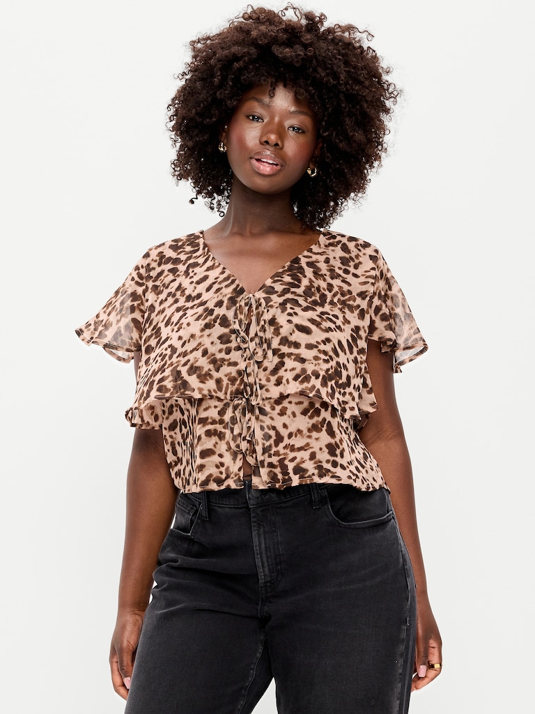 Tiered Ruffle Tie-Front Top