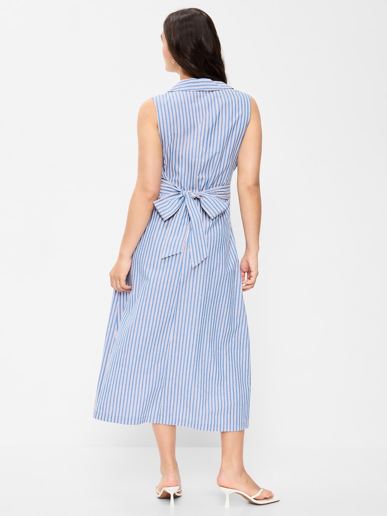 Sleeveless Wrap-Waist Midi Shirt Dress