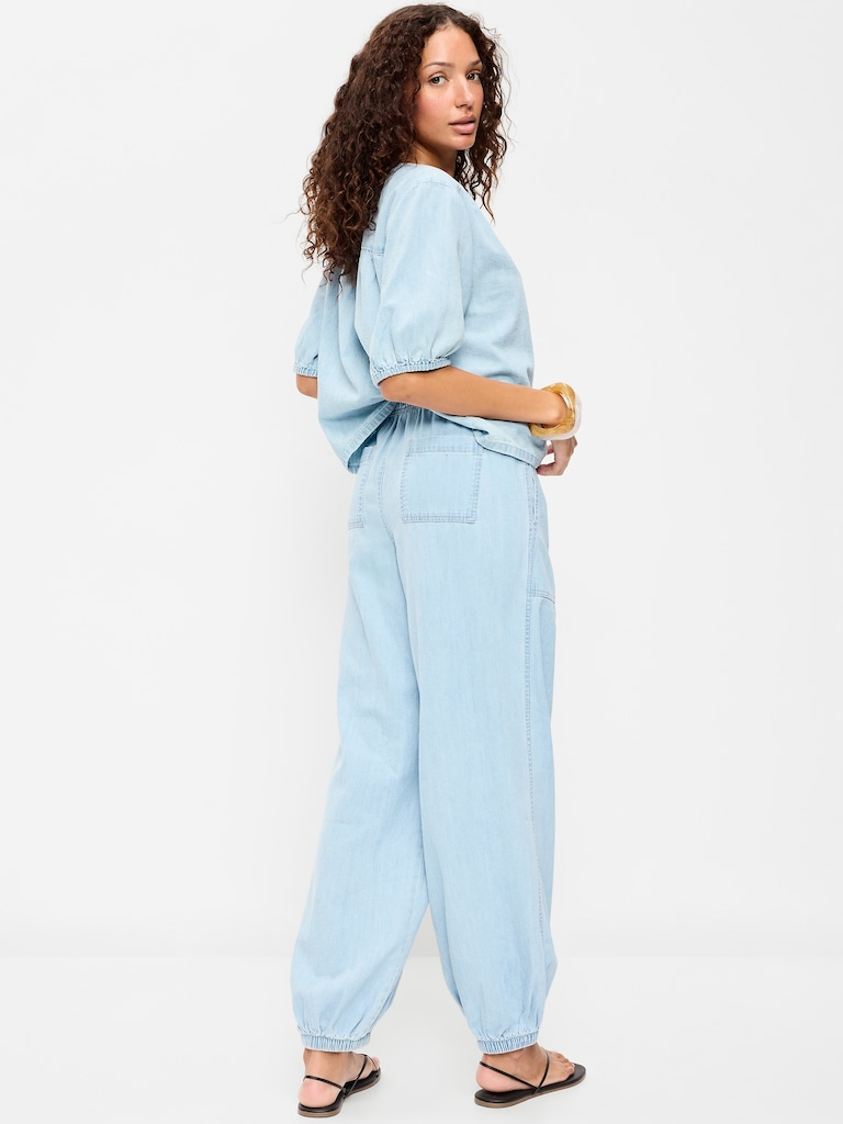 Mid-Rise Pull-On Utility Harem Jeans