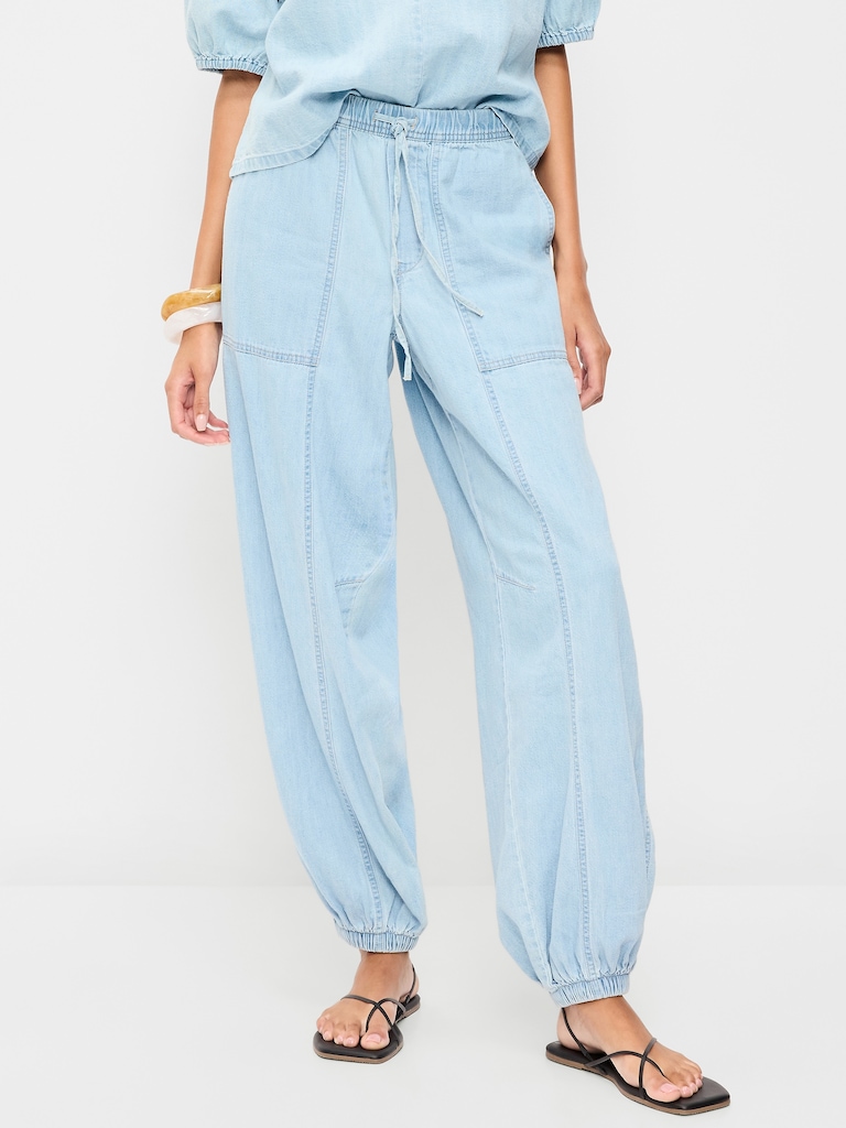 Mid-Rise Pull-On Utility Harem Jeans