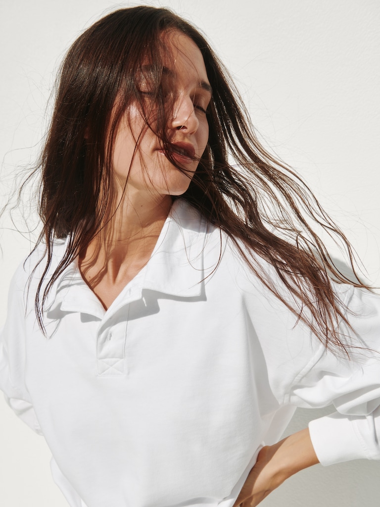 French Terry Oversized Polo Sweatshirt