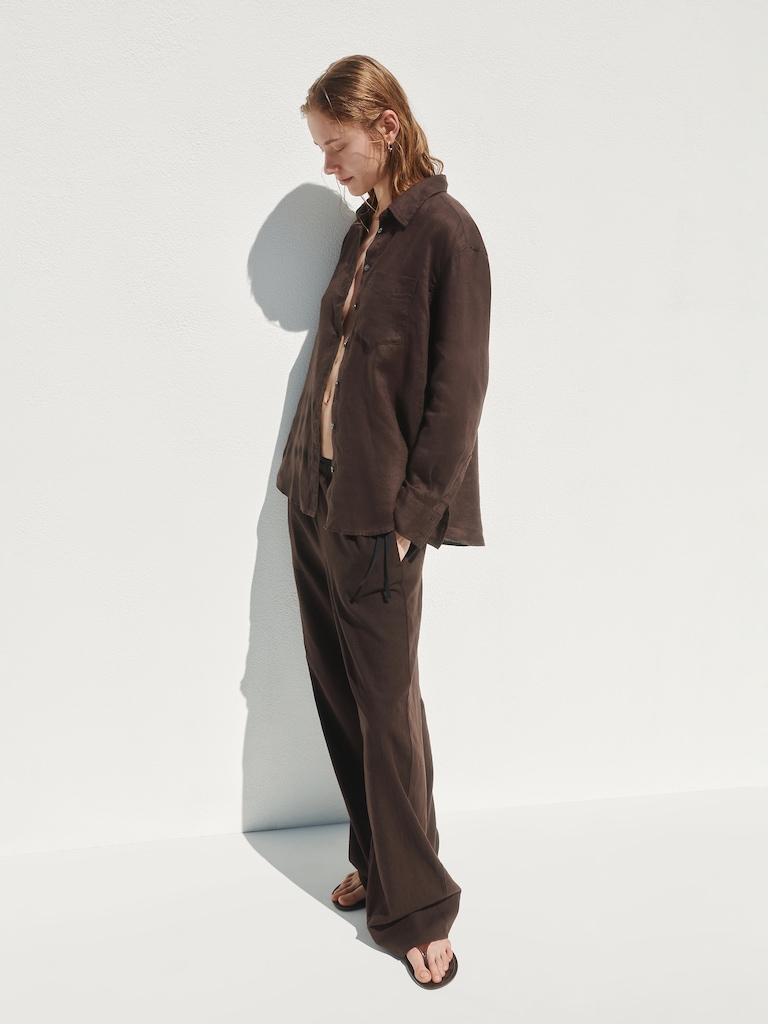 Linen-Blend Easy Wide-Leg Pants