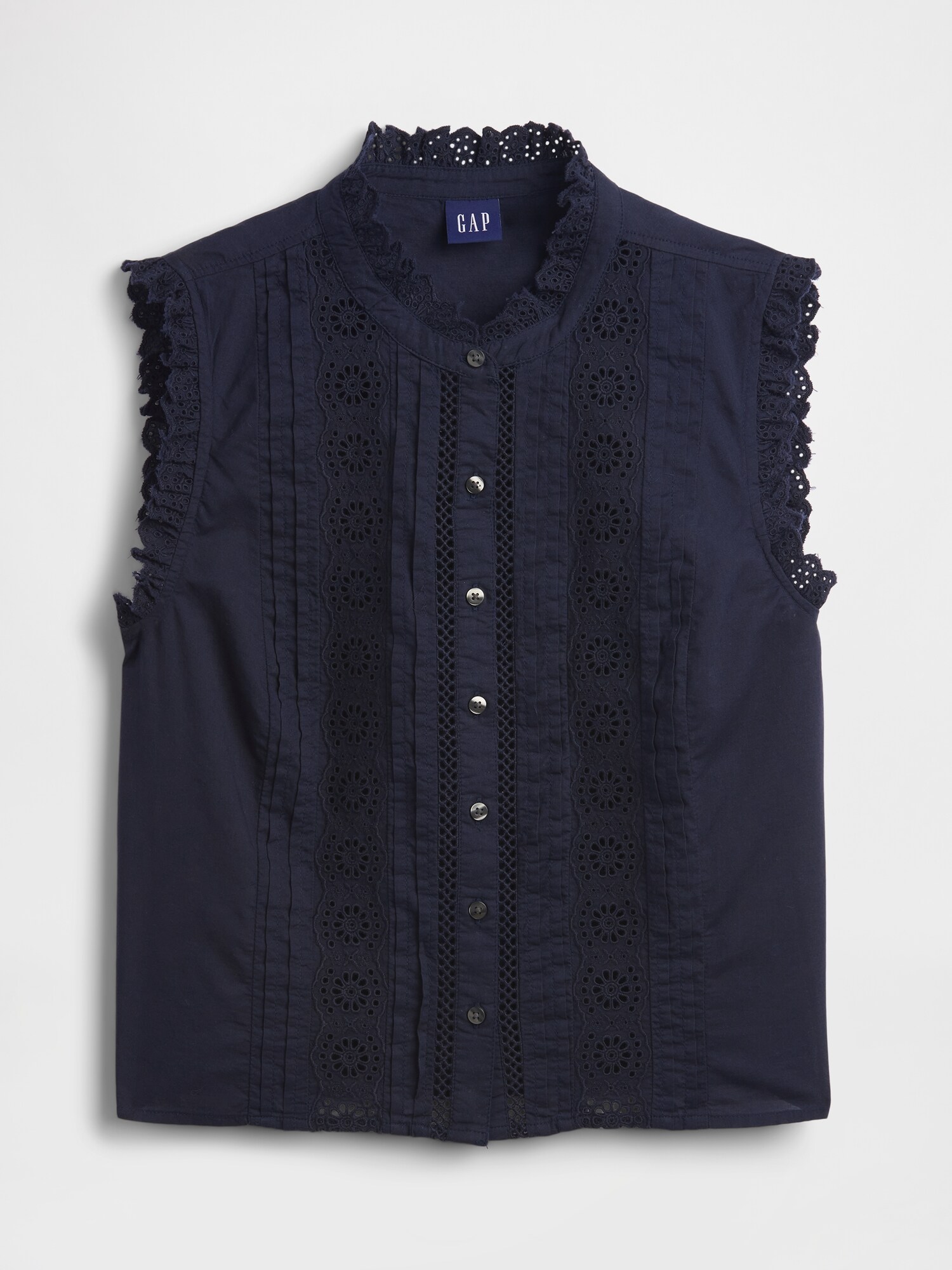 トップス dium. Lace Docking Cotton Tops Pants Lace-Trim Pintuck Button-Front Top | Gap