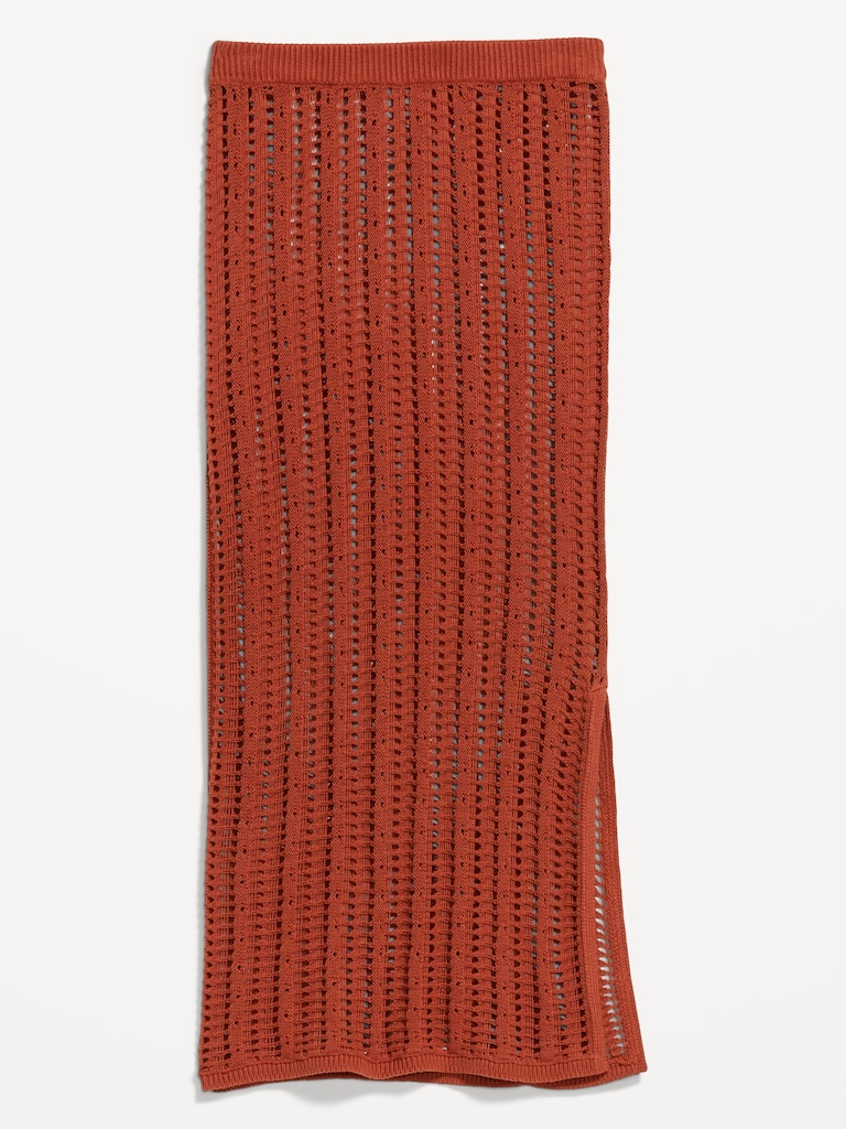 Jupe droite longue en tricot de coton littoral ajouré