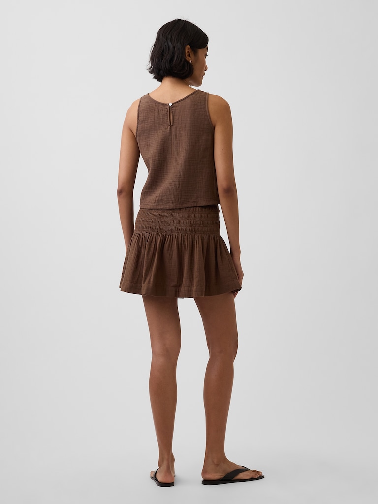 Cotton Gauze Smocked Waist Mini Skort