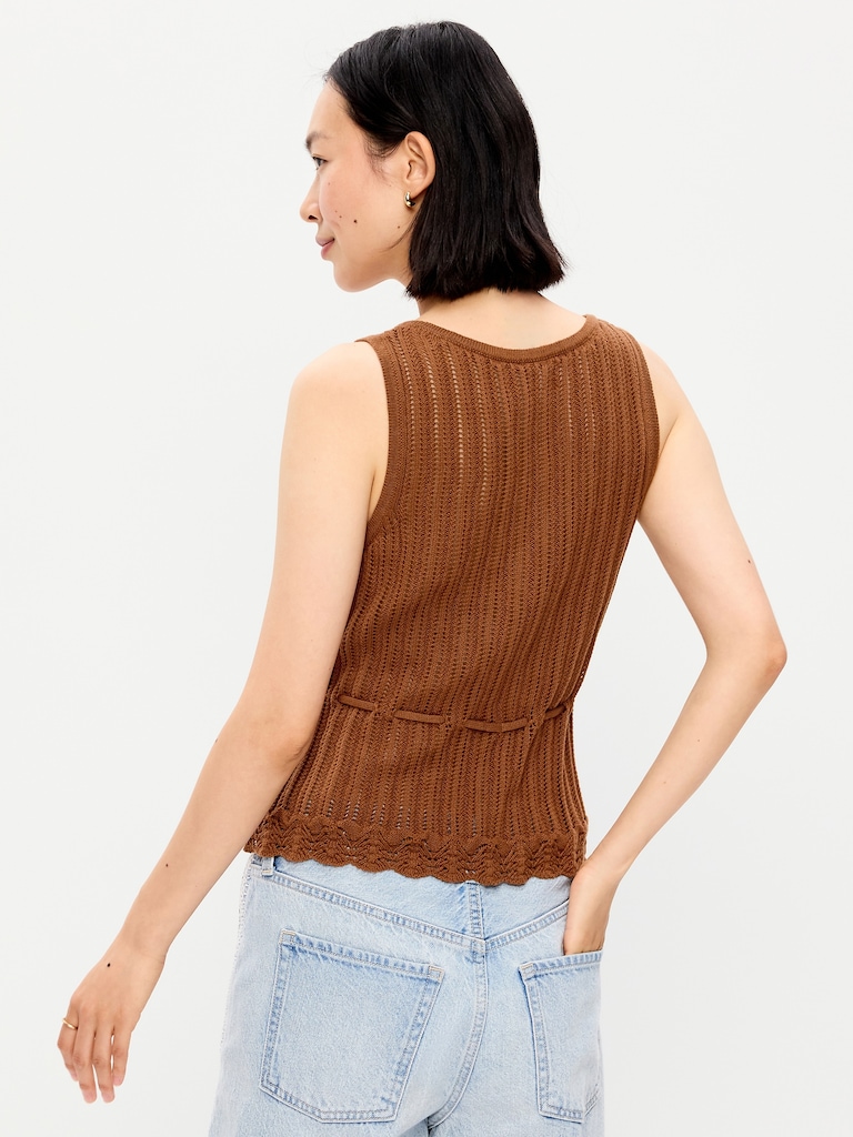 Seaside Cotton Pointelle Peplum Tank Top