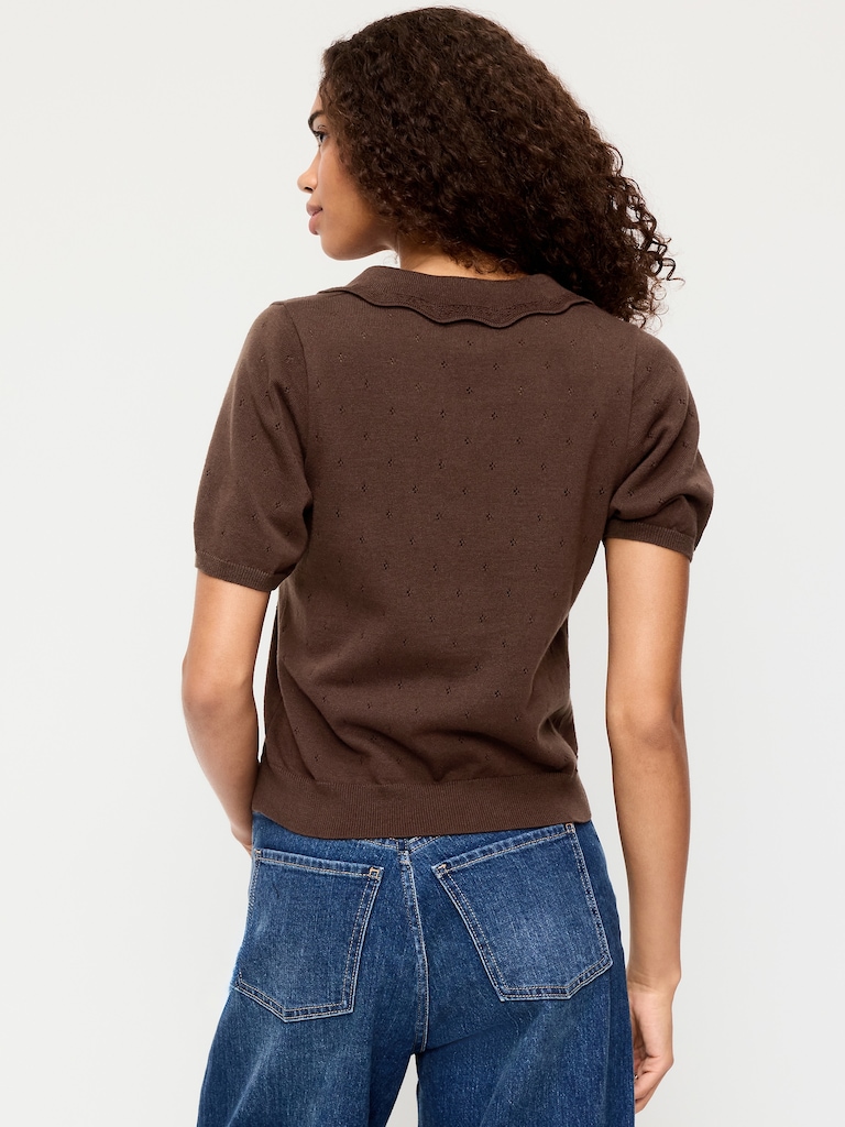 Polo court en tricot de coton littoral ajouré