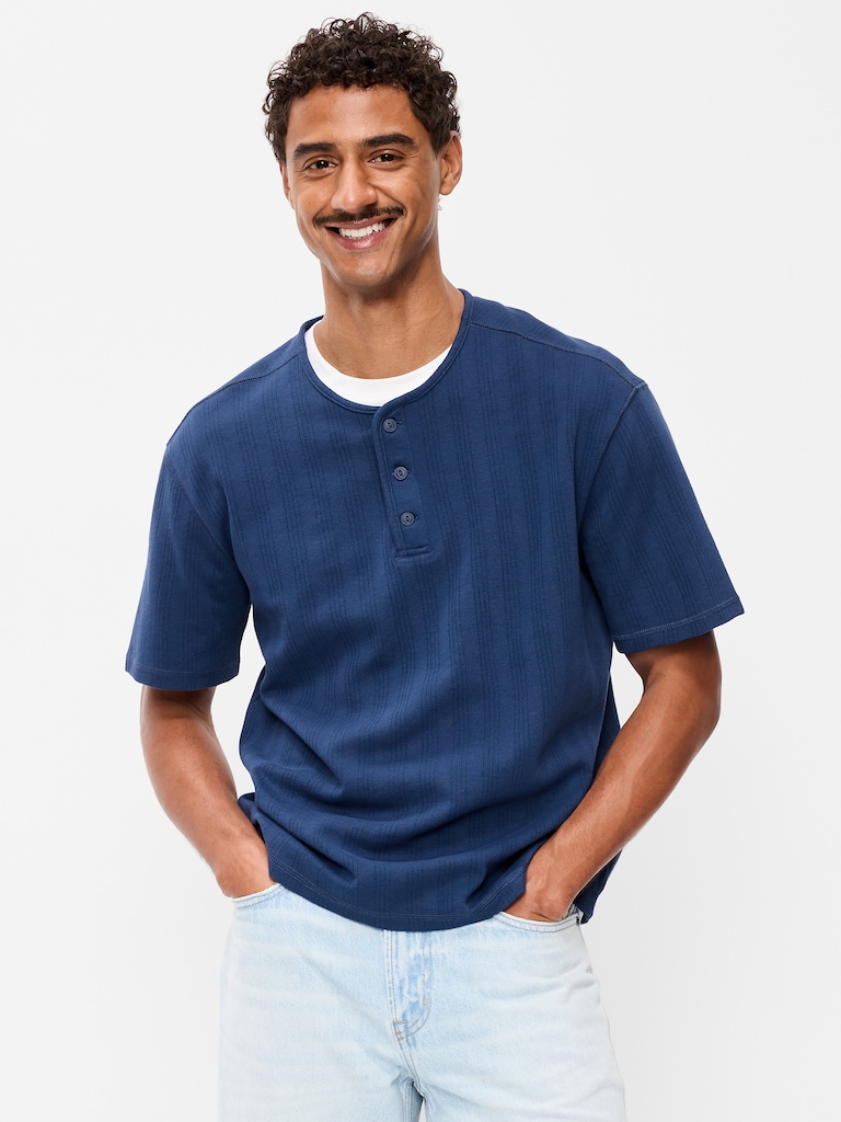 Garment-Dyed Henley Sweater T-Shirt