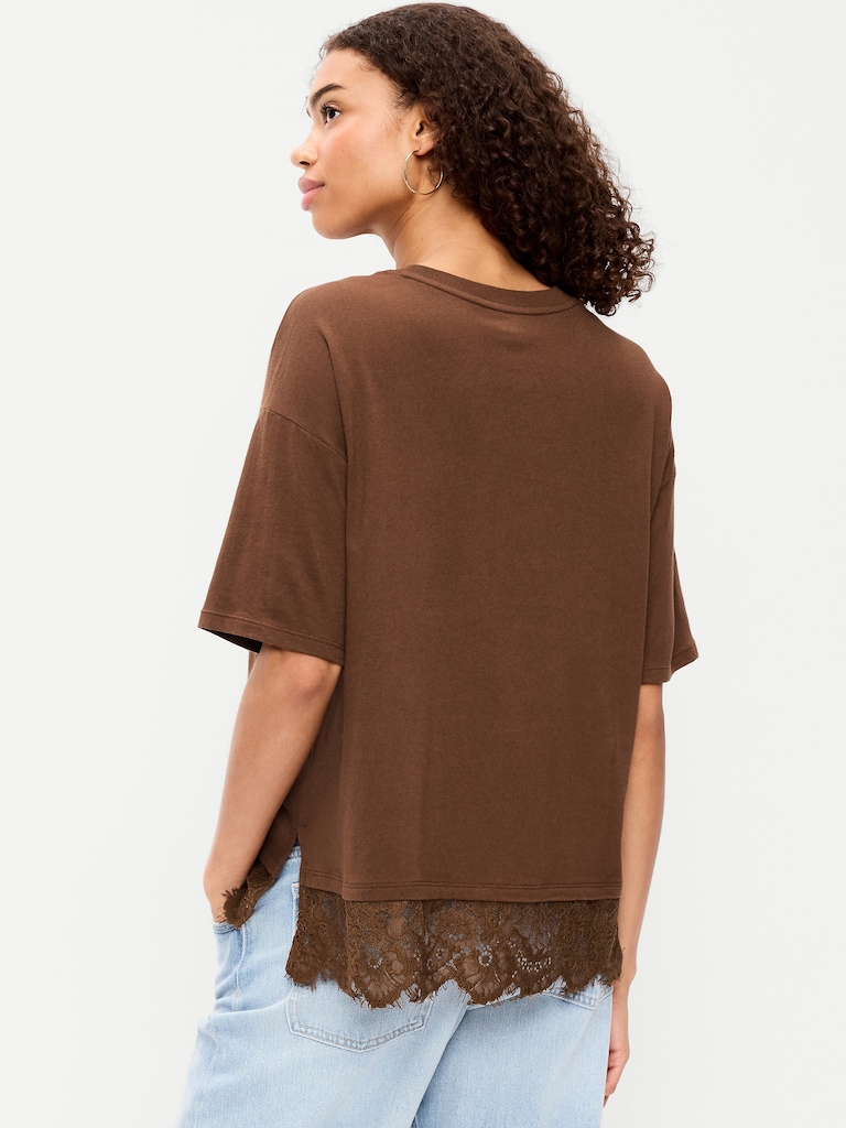 Oversized Lace Hem T-Shirt