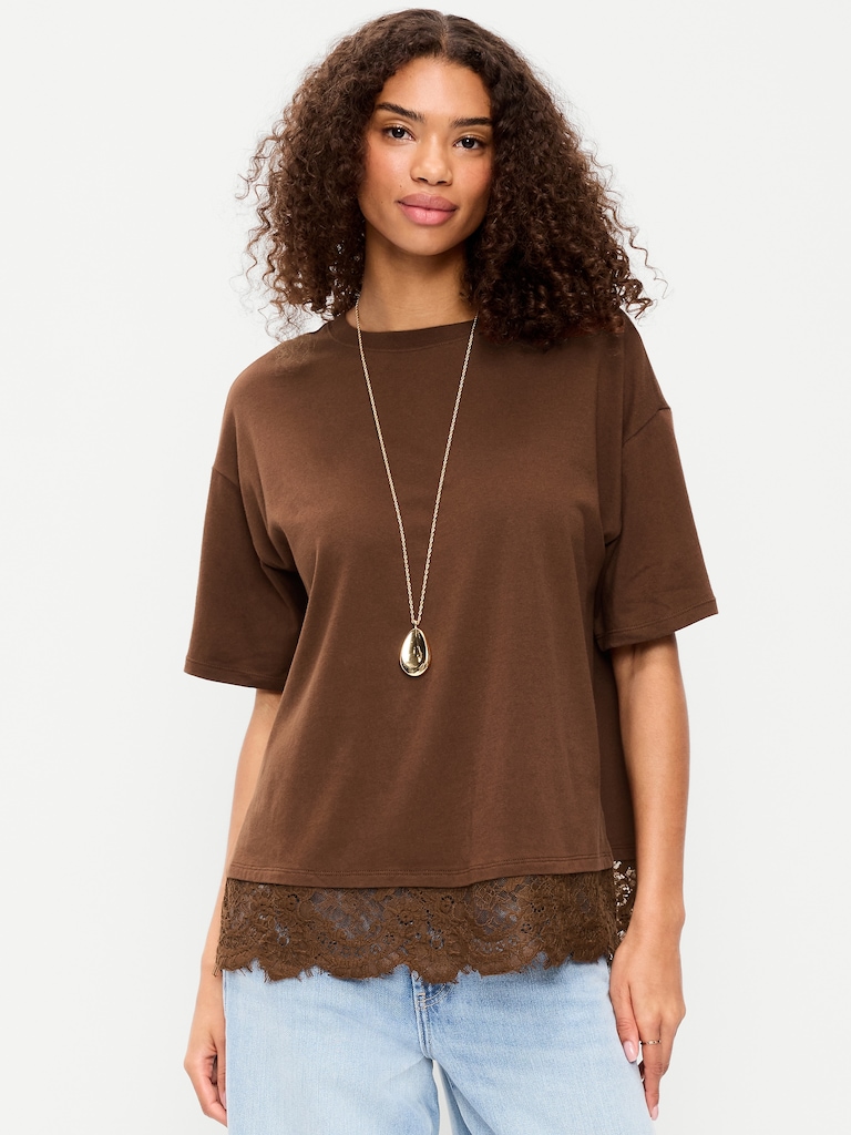Oversized Lace Hem T-Shirt
