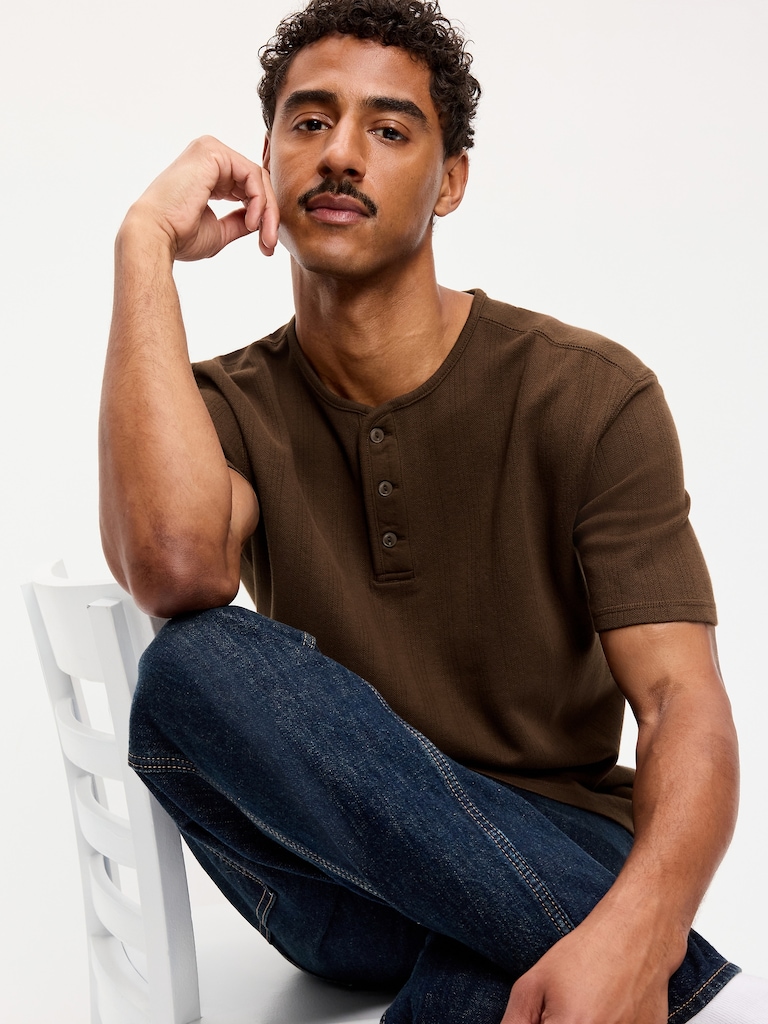 Garment-Dyed Henley Sweater T-Shirt